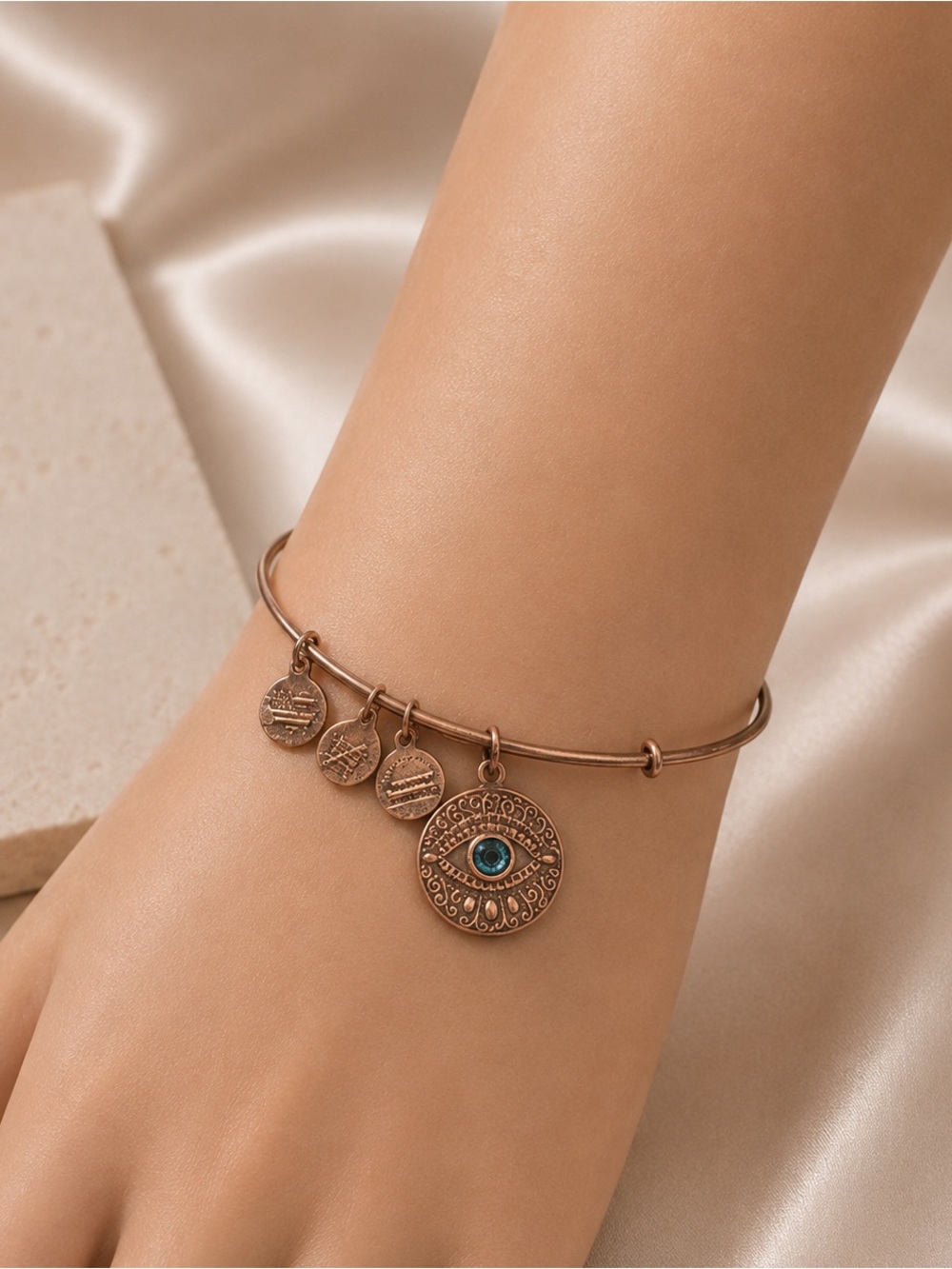 Alex and Ani Evil Eye Charm Bangle Rose Gold Swarovski Crystal